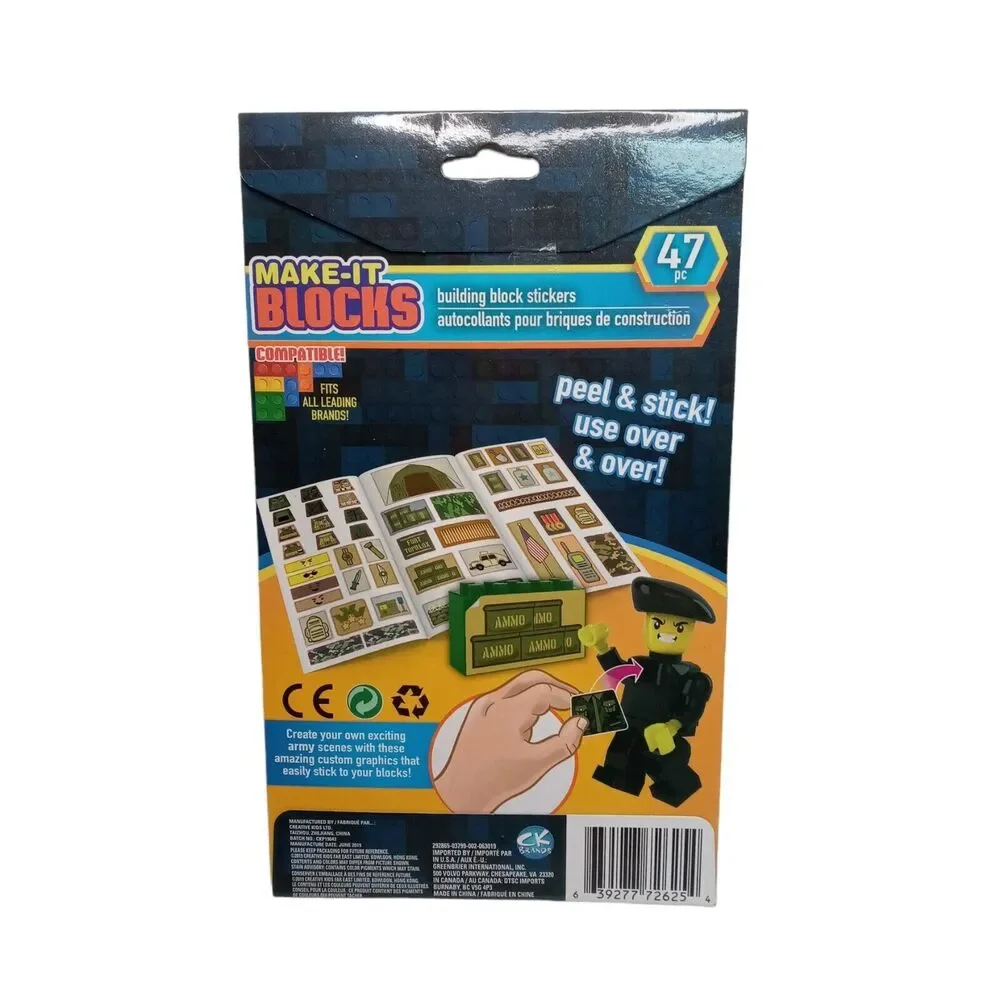 Make-It Blocks Army Sticker Decals Set 47 Pc Compatible Building Brick Brands